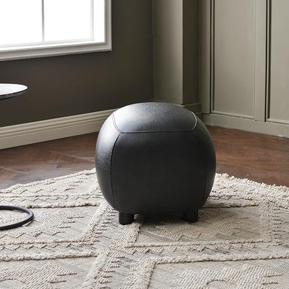 KINWELL 23" Wide Faux Leather Upholstered Ottoman, Mid-Century Modern Living Room Footrest with Soft Padded Seat, Footstool for Bedroom, Entryway or Living Room, Black