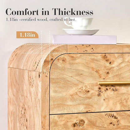Curved 9-Drawer Dresser for Bedroom, 63" Wide Modern Chest of Drawers, Vanity Desk TV Stand for Living Room, Closet Storage Drawers Organizer Furniture, Nursery, Hallway, Light Burl
