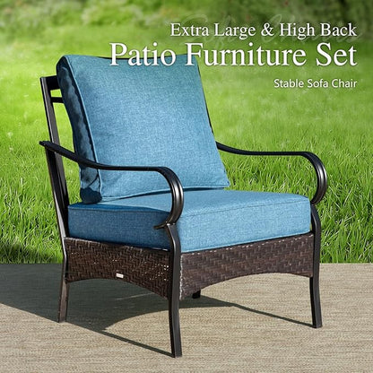 Sophia & William Patio Furniture Set with Fire Pit Table, 4 PCS Metal Outdoor Conversation Set with Fire Pit Table, 2 Sofa Chairs,3-Seater Couch for Outdoor Seating, Backyard, Porch(Navy)