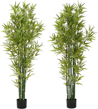 Christopher Knight Home Alene Set of 2 72''H Artificial Tree Indoor, Artificial Bamboo Tree with Nursery Pot, Faux Tree with Black Plastic Pot for Living Room, Artificial Plant for Home Decor, Green