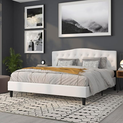 BizChair Tufted Upholstered King Size Headboard in White Fabric