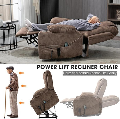 Large Power Lift Recliner Chair Sofa with Massage and Heat for Big and Tall Elderly,Infinite Positions,Dual Motor,Cup Holders,Extended Footrest,Velvet Home Theater Seat