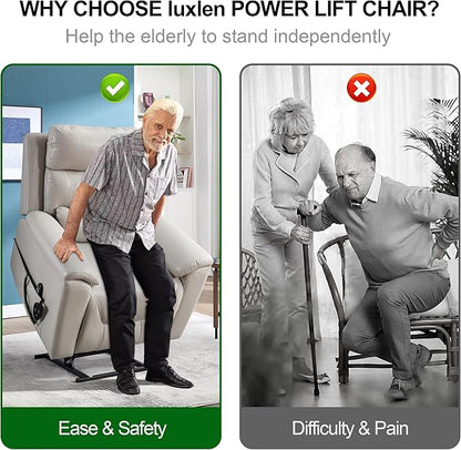 Power Lift Recliner Chair for Elderly People, Dual Motor Lay Flat Recliner with Vibration Massage and Heat, Heavy Duty Motion Mechanism Standing Assistance Reclining Chair, Faux Leather Light Gray