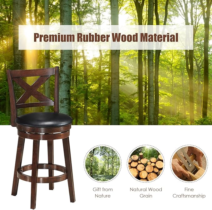 COSTWAY Bar Stools, Counter Height Dining Chair, Fabric Upholstered 360 Degree Swivel, PVC Cushioned Seat, Perfect for Dining and Living Room