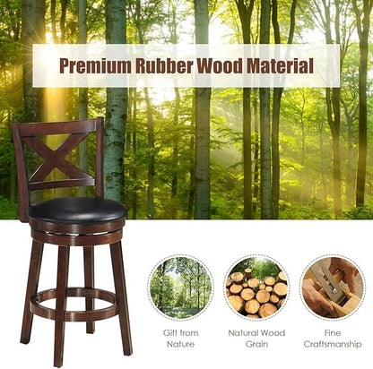 COSTWAY Bar Stools, Counter Height Dining Chair, Fabric Upholstered 360 Degree Swivel, PVC Cushioned Seat, Perfect for Dining and Living Room