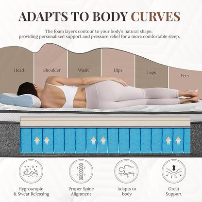 CH CHARME HOUSE Queen Mattress 10 Inch Hybrid Mattresses in a Box, Medium Feel Foam and Individual Pocket Springs, Fiberglass Free Mattress, Extra Edge Support, Pressure Relief, CertiPUR-US