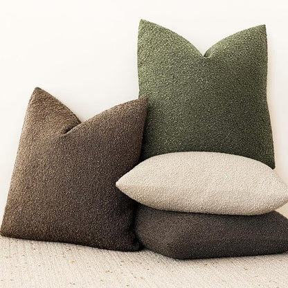 Foindtower Pack of 2, Decorative Textured Boucle Throw Pillow Covers Accent Solid Pillow Cases Cozy Soft Couch Cushion Case for Chair Sofa Bedroom Living Room Home Decor 22x22 Inch Chocolate