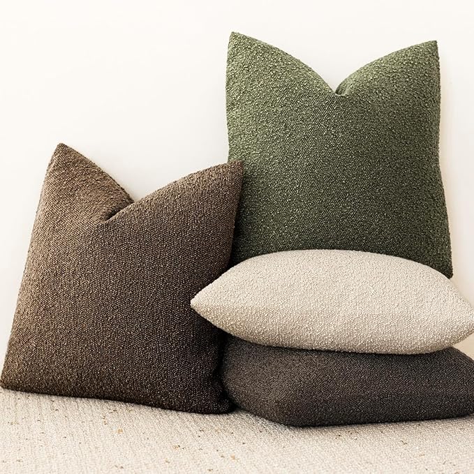 Foindtower Set of 2, Decorative Textured Boucle Throw Pillow Covers Accent Solid Pillow Cases Neutral Soft Couch Cushion Case for Chair Sofa Bedroom Living Room Home Decor 24x24Inch Chocolate