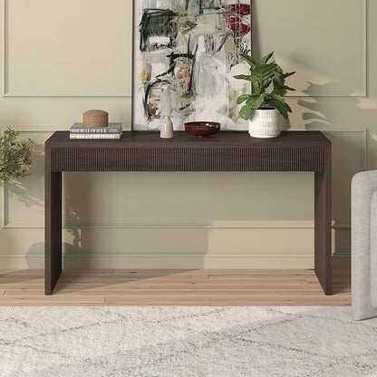 Henn&Hart 55'' Wooden Rectangular Fluted Console Table Entryway Table, Sofa Table for Entryway, Living Room, Couch, Hallway, or Office, Alder Brown