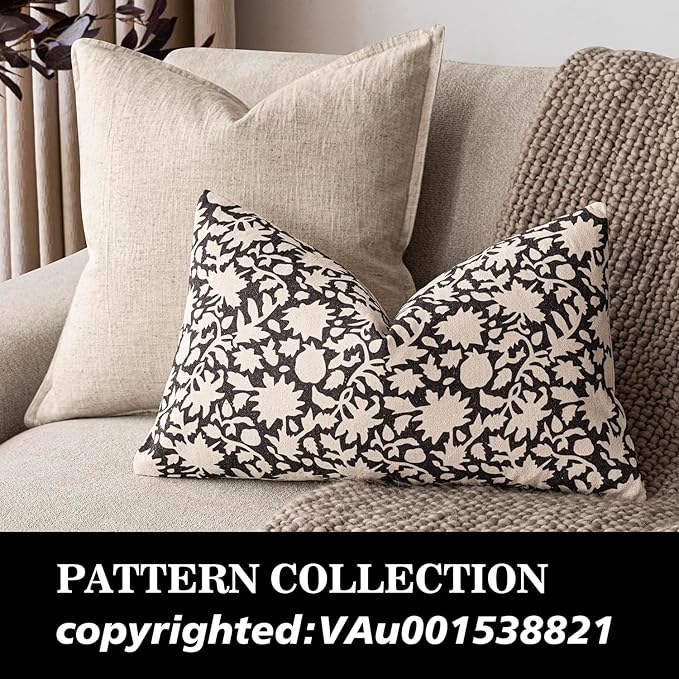Foindtower Set of 2 Decorative Neutral Floral Lumbar Throw Pillow Covers Accent Farmhouse Cushion Covers Boho Vintage Pillowcase for Couch Sofa Bedroom Living Room Home Decor,12×20 Inch,Black
