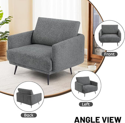 Oversized Accent Chair for Living Room Chairs Reading Arm Chair Comfy Modern Single Sofa Side Chairs with Metal Legs & Soft Cushion for Bedroom, Waiting Room (Chenille Dark Grey, Set of 1)