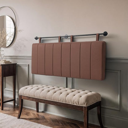 UEV Queen Headboard Only, Wall Mounted Hanging Upholstered Bed Head Board, Modern Vertical Channel Design of Fine Linen, Elegant Brown Fluted Headboard for Bedroom (Brown, Queen Size)