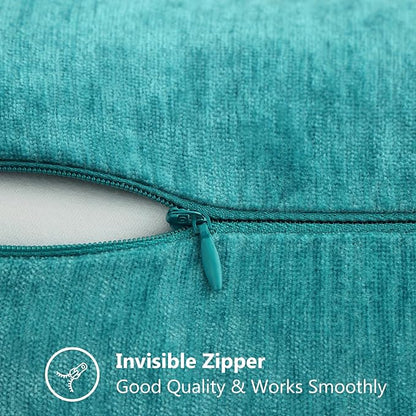 decorUhome Chenille Soft Throw Pillow Covers 18x18 Set of 2, Farmhouse Velvet Neutral Decorative Euro Pillow Covers with Stitched Edge for Couch Sofa Bed Home Decor, Turquoise