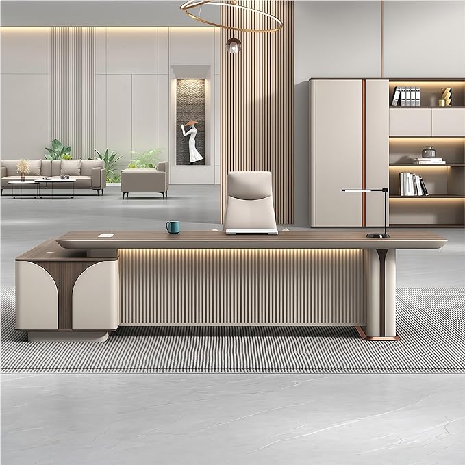 Modern L Shaped Desk, 94.5 inch Large Desk with Storage, Executive Desks for Home Office No Installation Required with Drawers and Lockable