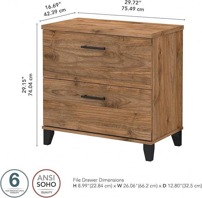 Bush Furniture 2 Drawer Lateral File Cabinet, Letter and Legal-Size Document Storage for Home or Professional Office, Somerset Collection, Fresh Walnut