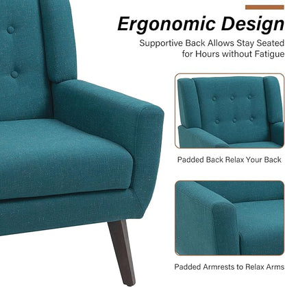 Accent Chairs Set of 2, Modern Fabric Armchairs for Living Room, Comfy Upholstered Arm Chairs Tufted for Indoor Bedroom Office Room (Light Blue)