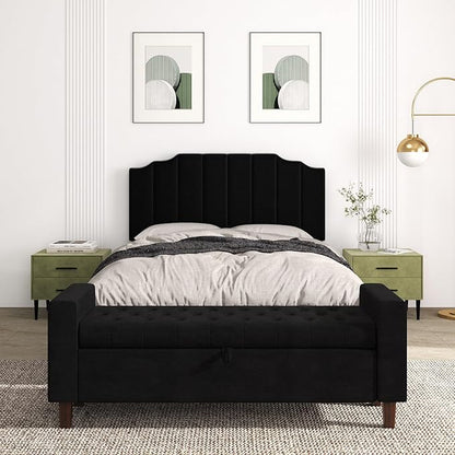 Queen Size Headboard Only, Velvet Wall Mounted Headboard Queen Size for Adjustable Bed, Modern Vertical Channel Design with Curved Tufted Upholstered Head Board and Luxury Soft Padded, Black