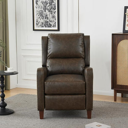 Pushback Recliner Chair, PU Leather Push Back Armchair, Upholstered Recliner Chair 105-135 Degree Adjustable, Retro Accent Chair for Living Room Bedroom - Brown