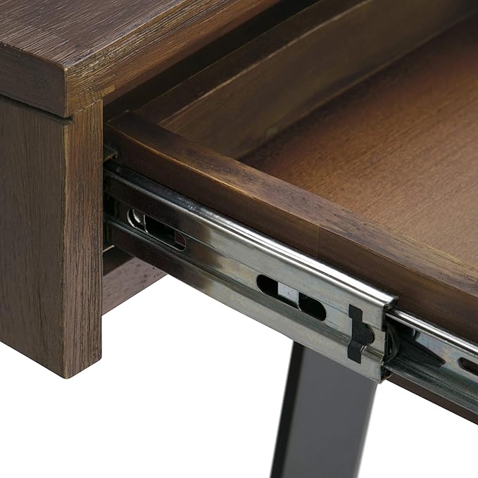 SIMPLIHOME Lowry Desk - 54-Inch Wide Solid Acacia Wood and Metal Writing Desk in Rustic Natural Aged Brown, Modern Industrial Home Office Computer Table with 2 Drawers and Flip-Down Keyboard Tray