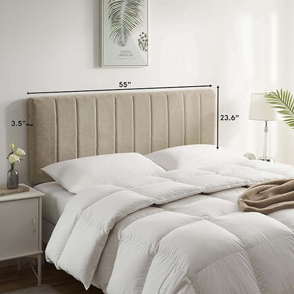 Nestl Upholstered Full Headboard - Easy Assemble Channel Stitched Headboard Full Size - Wall Mounted Headboards with 3D Soundproof Wall Panels Peel & Stick Floating Headboards, Linen