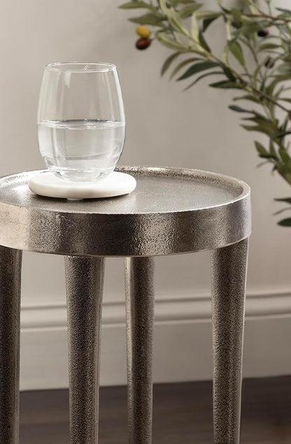 Kate and Laurel Rava Modern Metal Round Drink Table, 10 x 10 x 21, Antique Nickel, Cast Aluminum Accent Table for Use as Indoor Plant Stand or Living Room Decor Piece