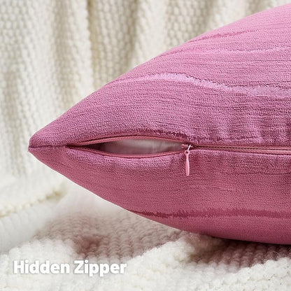 FUTEI Hot Pink Chenille Decorative Throw Pillow Covers 12x20 Inch Set of 2,Soft Embossed Striped Textured Lumbar Pillow Cases,Modern Home Decor for Couch Bed Living Room