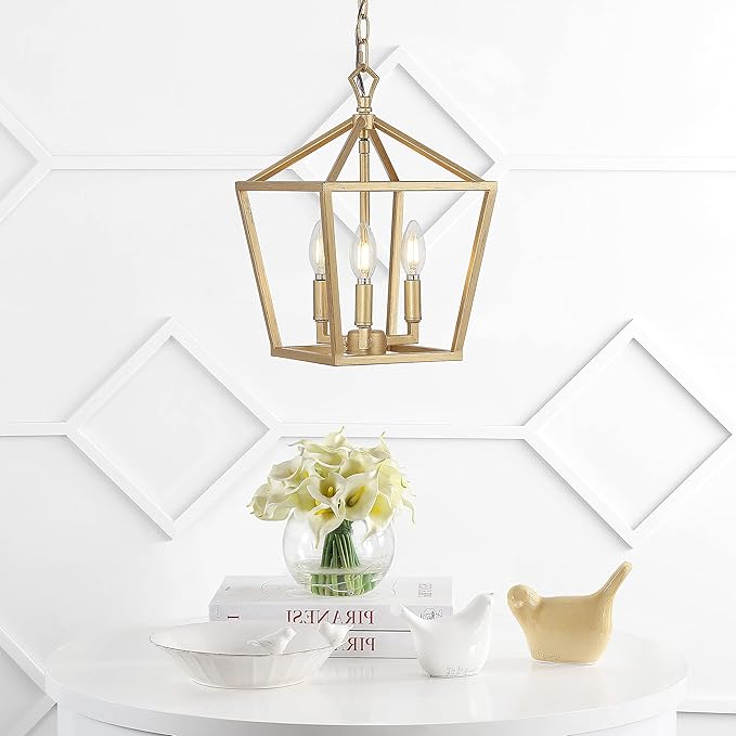 JONATHAN Y JYL7601B Pagoda Lantern Dimmable Adjustable Metal LED Pendant Classic Traditional Farmhouse Dining Room Living Room Kitchen Foyer Bedroom Hallway, 10 in, Antique Gold
