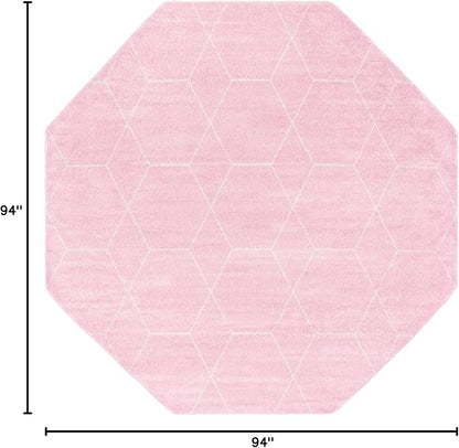 Unique Loom Trellis Frieze Collection Area Rug - Geometric (7' 10" Octagon, Light Pink/ Ivory)