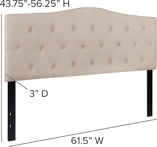 BizChair Tufted Upholstered Queen Size Headboard in Beige Fabric