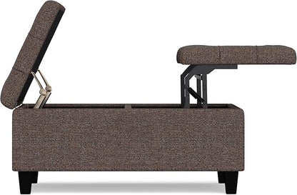 SIMPLIHOME Harrison 36 inch Wide Transitional Square Coffee Table Storage Ottoman in Mink Brown Tweed Look Fabric, Assembled, for the Living Room and Bedroom