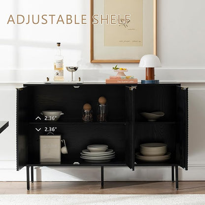 Sideboard Buffet Cabinet Set of 2, Modern Storage Cabinets with Doors and Shelves, Wooden Fluted Cabinet for Living Room, Entryway, Kitchen (2, Embossed Black)