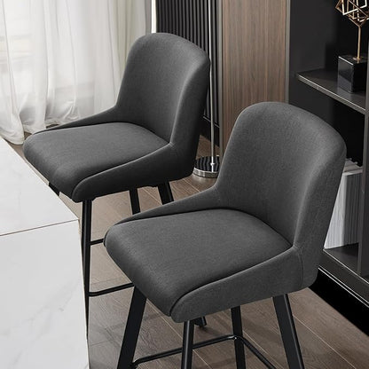 Swivel Counter Height Bar Stools Set of 6, 26''H Upholstered Barstools with Backs, Modern Bar Stool Chairs for Kitchen Island, Metal Legs, Fabric, Black Grey Stools Counter Chair