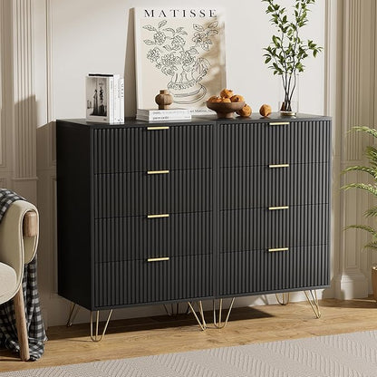 Black Dresser for Bedroom, Modern Wide Dresser with Gold Pulls and 4 Drawers for Bedroom, Closets, 15.7" D x 23.6" W x 37.4" H