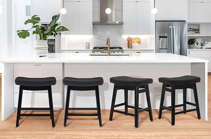 Counter Height Black Bar Stools Set of 6 for Kitchen Counter Farmhouse Modern Barstools with Faux Leather Upholstered Backless Seat and Solid Wood Legs 24 inch Bar Chairs