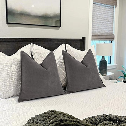 ZWJD Rustic Gray Pillow Covers 24x24 Set of 2 Chenille Throw Pillow Covers with Elegant Design Soft and Luxurious Decorative Throw Pillows for Couch, Bed, and Home Decor