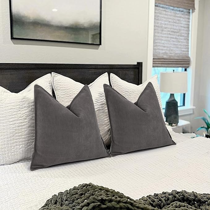 ZWJD Rustic Gray Pillow Covers 20x20 Set of 2 Chenille Throw Pillow Covers with Elegant Design Soft and Luxurious Decorative Throw Pillows for Couch, Bed, and Home Decor