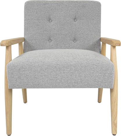 Mid-Century Modern Accent Chair, Natural Wood Frame (Gray Woven)