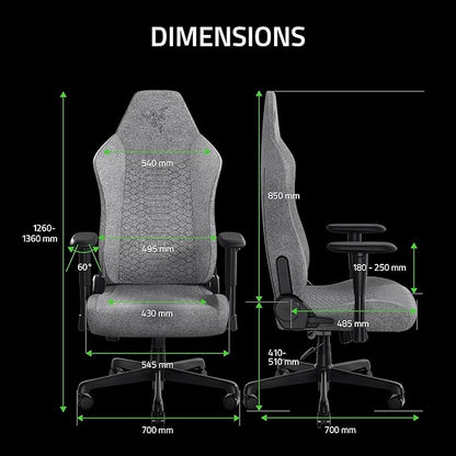 Razer Iskur V2 X Ergonomic Gaming Chair: Built-in Lumbar Support - Widened Seat - High Density Foam Cushions - Adjustable 152 Degree Recline - 2D Armrests - Plush Fabric Finish - Light Gray Edition