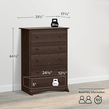 Prepac Sonoma Superior 5-Drawer Dresser for Bedroom - Spacious and Stylish Chest of Drawers, Measuring 17.75"D x 31.5"W x 44.75"H, In Espresso Finish