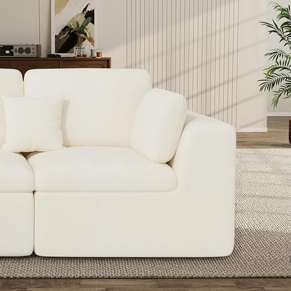 144" Cloud Sectional Couches for Living Room, Convertible U-Shape Couch with Ottoman, 6 Seater Modular Sectional Sofa,Beige Chenille