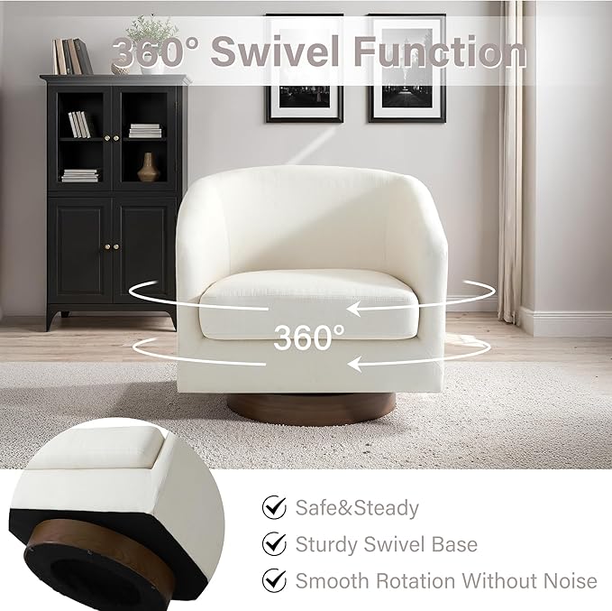 Lumibee Swivel Accent Chair, Chenille Fabric Swivel Barrel Chair for Living Room, Modern Comfy Upholstered Round Armchair Single Sofa Chair for Bedroom, Club-Beige