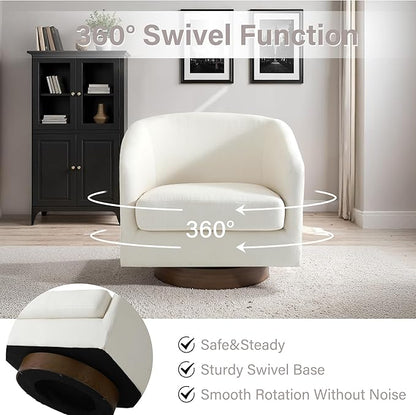 Lumibee Swivel Accent Chair, Chenille Fabric Swivel Barrel Chair for Living Room, Modern Comfy Upholstered Round Armchair Single Sofa Chair for Bedroom, Club-Beige