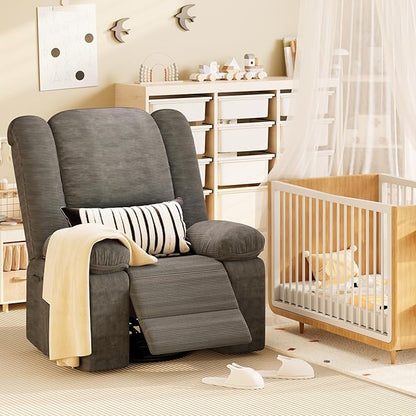 FLEXISPOT 360° Swivel Rocker Recliner with Massage & Heat for Adults, Manual Rocking Chair with USB Port & Side Pocket, Swivel Glider Recliner for Living Room Apartment Small Spaces, Brown