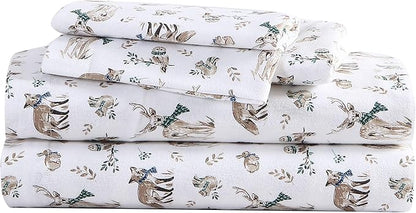 Eddie Bauer - Queen Sheets, Cotton Flannel Bedding Set, Brushed For Extra Softness, Cozy Home Decor (Woodlands Friends, Queen)