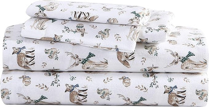 Eddie Bauer - Twin Sheets, Cotton Flannel Bedding Set, Brushed For Extra Softness, Cozy Home Decor (Woodland Friends, Twin)