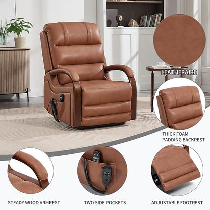 Dual Motor Recliner Lift Chair with Heat and Massage, Heavy Duty Leather Power Lift Recliner Chair Idea Gifts for Seniors, Stand Assistance, Orange