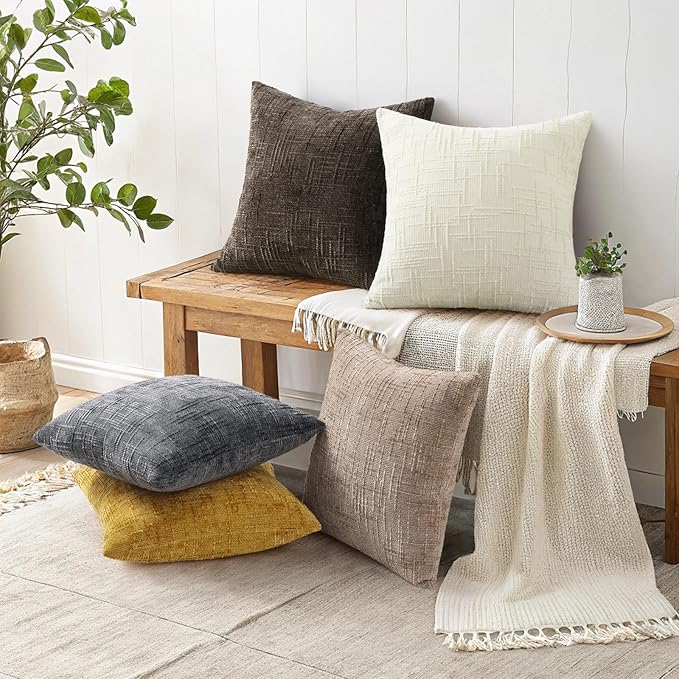 decorUhome Christmas Cream White Chenille Throw Pillow Covers 26x26 Set of 2 Thick Textured Slubby Couch Pillow Covers Farmhouse Accent Modern Neutral Decorative Pillow Cases for Bed Sofa Living Room