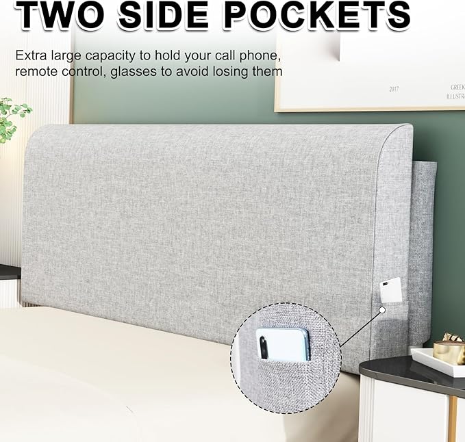 Upholstered Queen Headboard, No Tools Needed, Wall Mounted Headboard with Removeable Washable Linen, Multi-Functional Backrest (Grey)