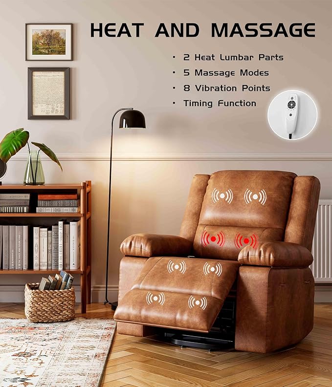 GarveeHome Oversized Wide Power Lift Recliner Chair - Heat and Massage, PU Leather, Adjustable Back and Legs, Electric Lift Chair Designed for The Elderly and People with Mobility impaired