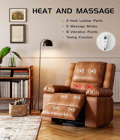 GarveeHome Oversized Wide Power Lift Recliner Chair - Heat and Massage, PU Leather, Adjustable Back and Legs, Electric Lift Chair Designed for The Elderly and People with Mobility impaired